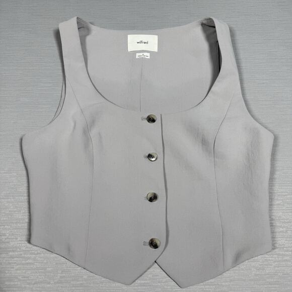 Aritzia Wilfred Rocco Vest Gray Slim Fit Japanese Crepe Button Up Blouse Size 4 - Picture 3 of 8